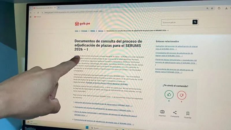 Plazas Serums 2026-I: el jueves 23 se inician inscripciones para adjudicación de vacantes