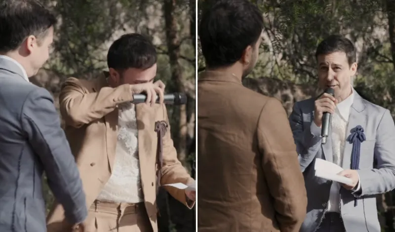 Adrián Bello rompe en llanto al dedicarle sus votos a Bruno Ascenzo en el altar: "En tus ojos aprendo a mirarme con amor"