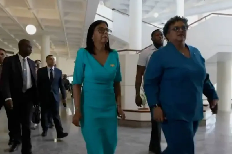 Un broche de Delcy Rodríguez desata una disputa internacional con el Esequibo de fondo