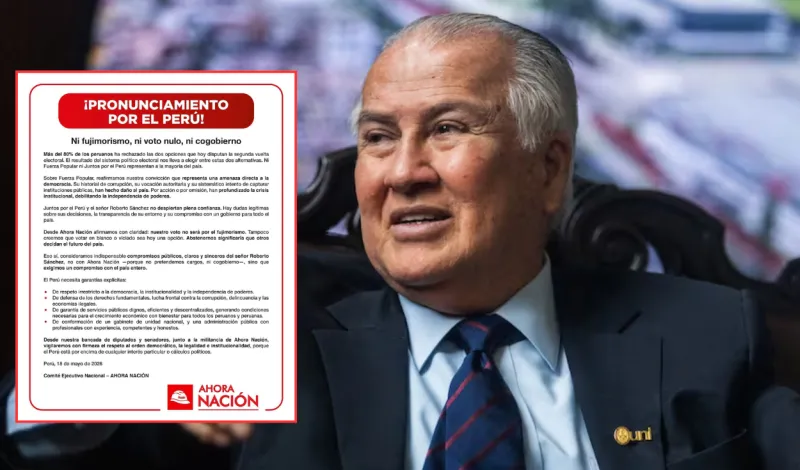 Ahora Nación rechaza apoyar a Keiko y condiciona respaldo a Sánchez: "Ni fujimorismo, ni cogobierno"