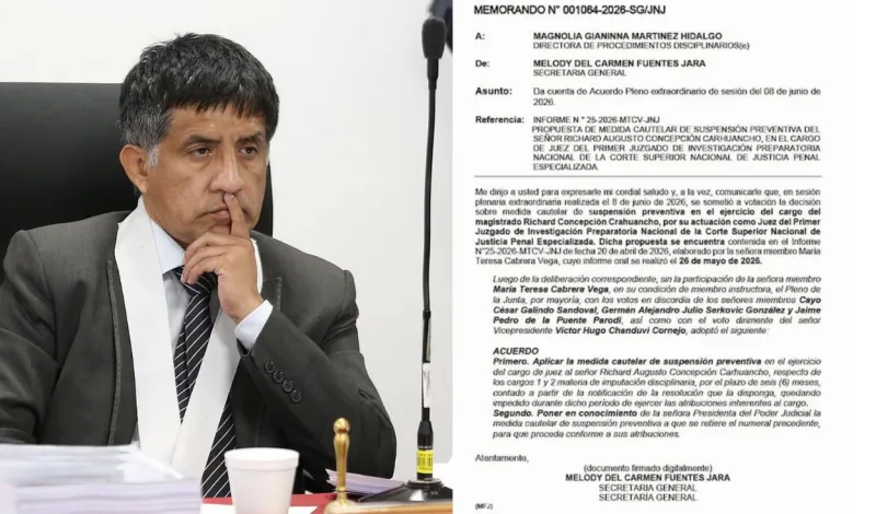 Pleno de la JNJ acuerda suspender al juez Richard Concepción Carhuancho