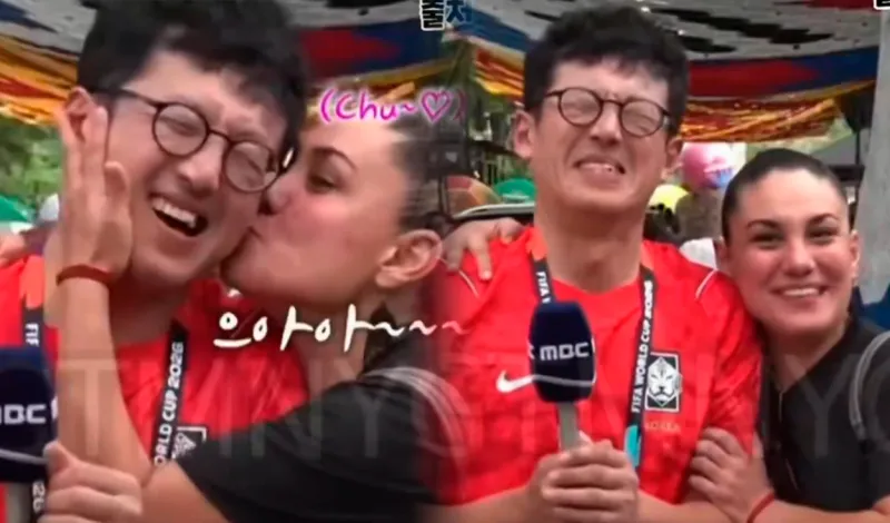Mundial 2026: periodista coreano que es sorprendido por una fanática mexicana en plena transmisión se vuelve viral