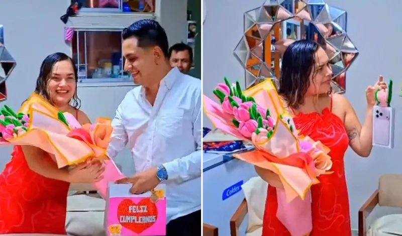 Lesly Águila tiene inesperada reacción al recibir romántico regalo de su novio, músico de Corazón Serrano