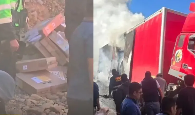 Elecciones 2026: Camión con cédulas y actas electorales de la ONPE se incendió en Canta