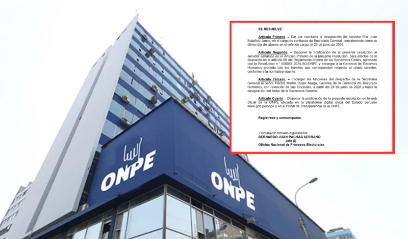 ONPE da por concluida la designación de Elar Bolaños en el cargo de secretario general