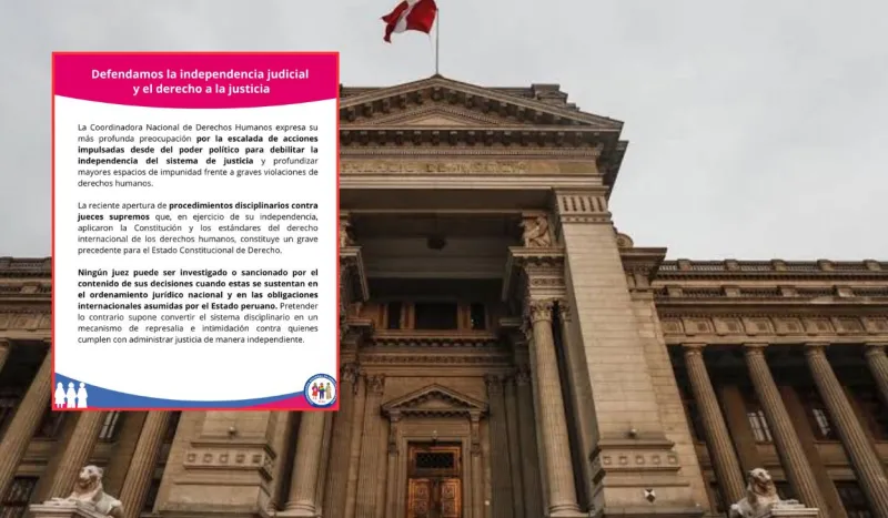 Coordinadora Nacional de DD.HH. se pronuncia contra persecución a jueces: "Sin jueces libres no hay democracia"