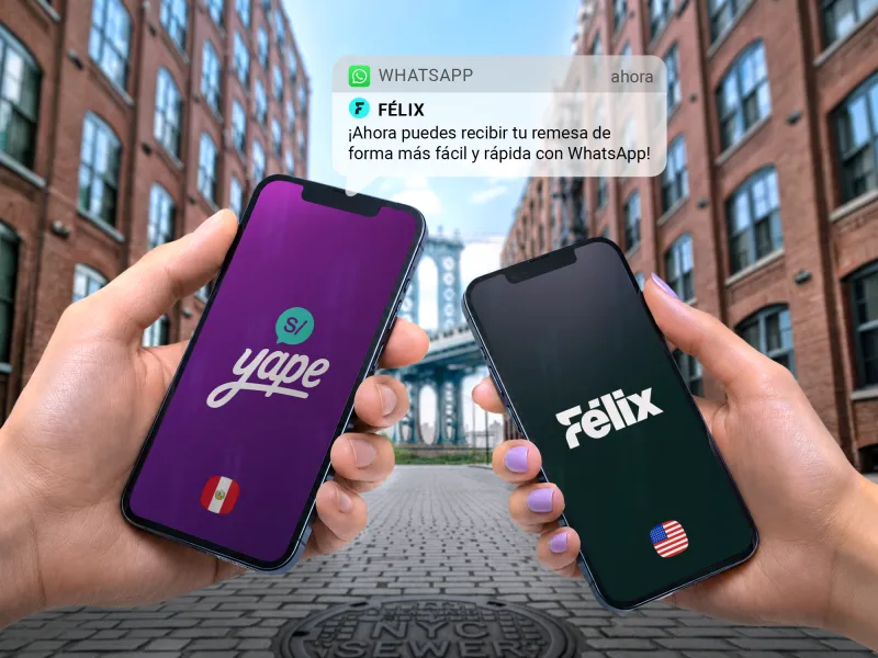 Yape se asocia con la fintech Félix para facilitar el envío de remesas desde Estados Unidos vía WhatsApp