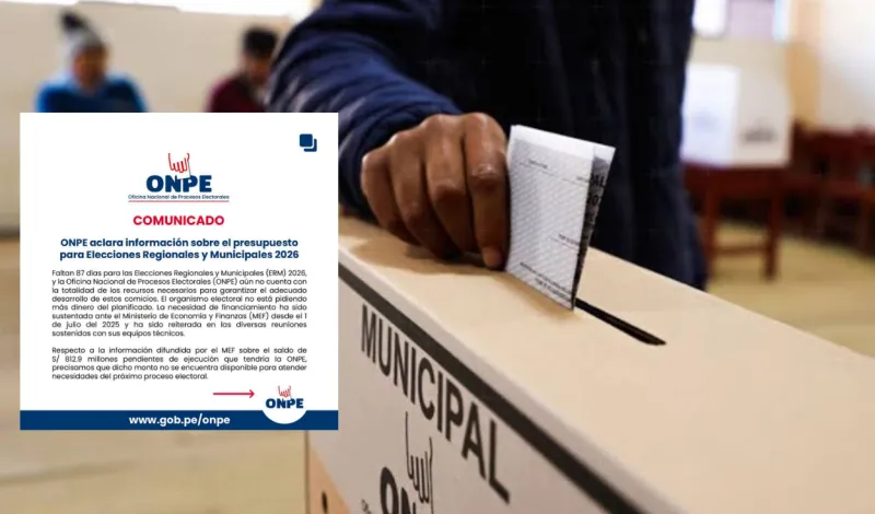 ONPE desmiente al Gobierno y reitera que no cuenta con presupuesto para las Elecciones Regionales y Municipales