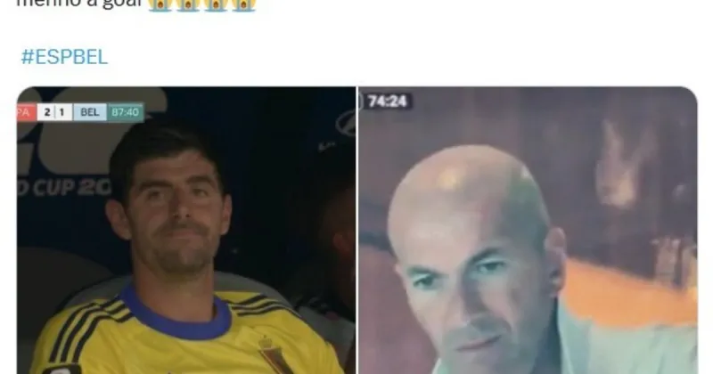 Los memes de España vs Bélgica: la salida de Courtois, el blooper de Senne Lammens para el gol de Merino y la cantante que entró la pelota