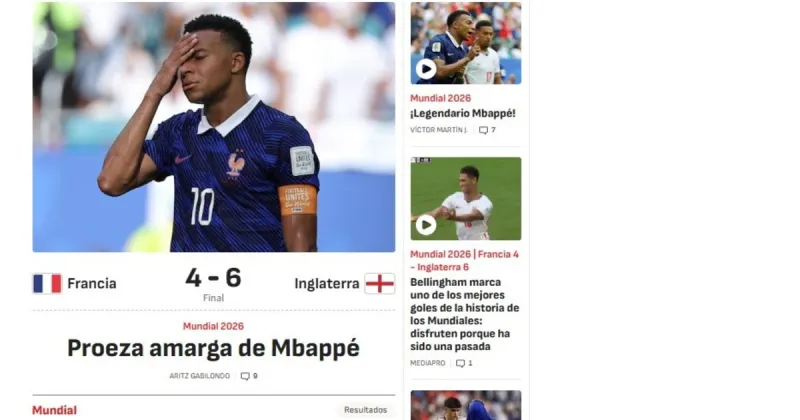 "Proeza amarga de Mbappé": la reacción de los medios internacionales tras el triunfo de Inglaterra vs Francia
