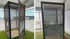 Las jaulas en las que eran encerrados los migrantes en el "Alcatraz de los caimanes" de Florida