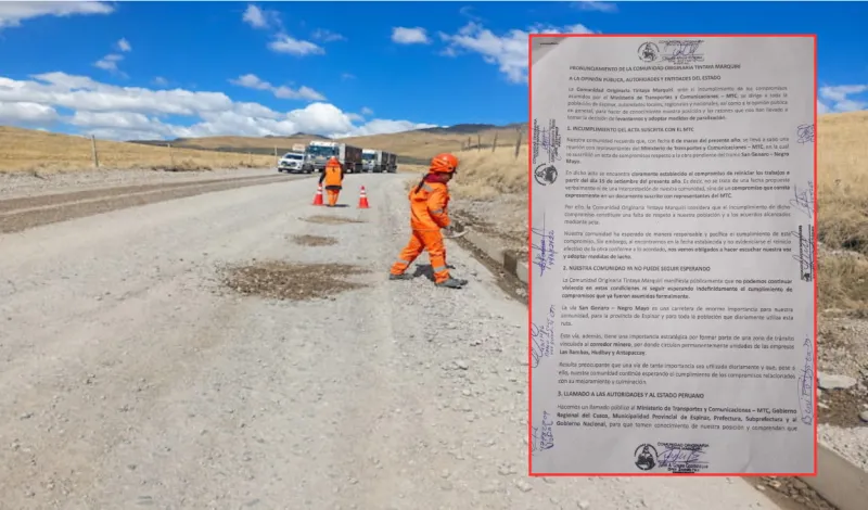 Corredor vial sur: Comuneros anuncian bloqueos desde mañana 15 de septiembre por incumplimiento de obras del MTC